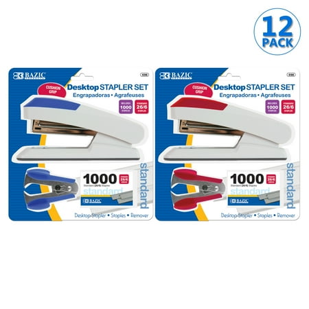 

BAZIC Desktop Stapler + Staple Remover + 1000 Staples 12-Pack