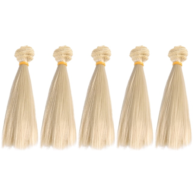 5 pelucas de pelo liso de 15 cm resistentes al calor, hechas a mano, para muñecas, extensiones de pelo de trama para proyectos escolares en casa (caqui oscuro)
