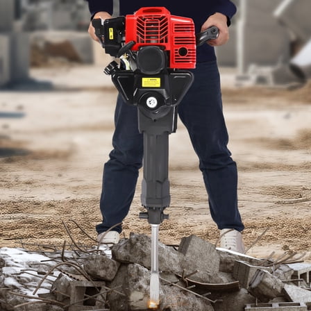 55J Gasoline Powered Demolition Jack Hammer Concrete Breaker w/ 2 Chisel Bits 1900w 6500rpm 40 * 27 * 95cm for Trenching, Chipping, and Breaking Holes