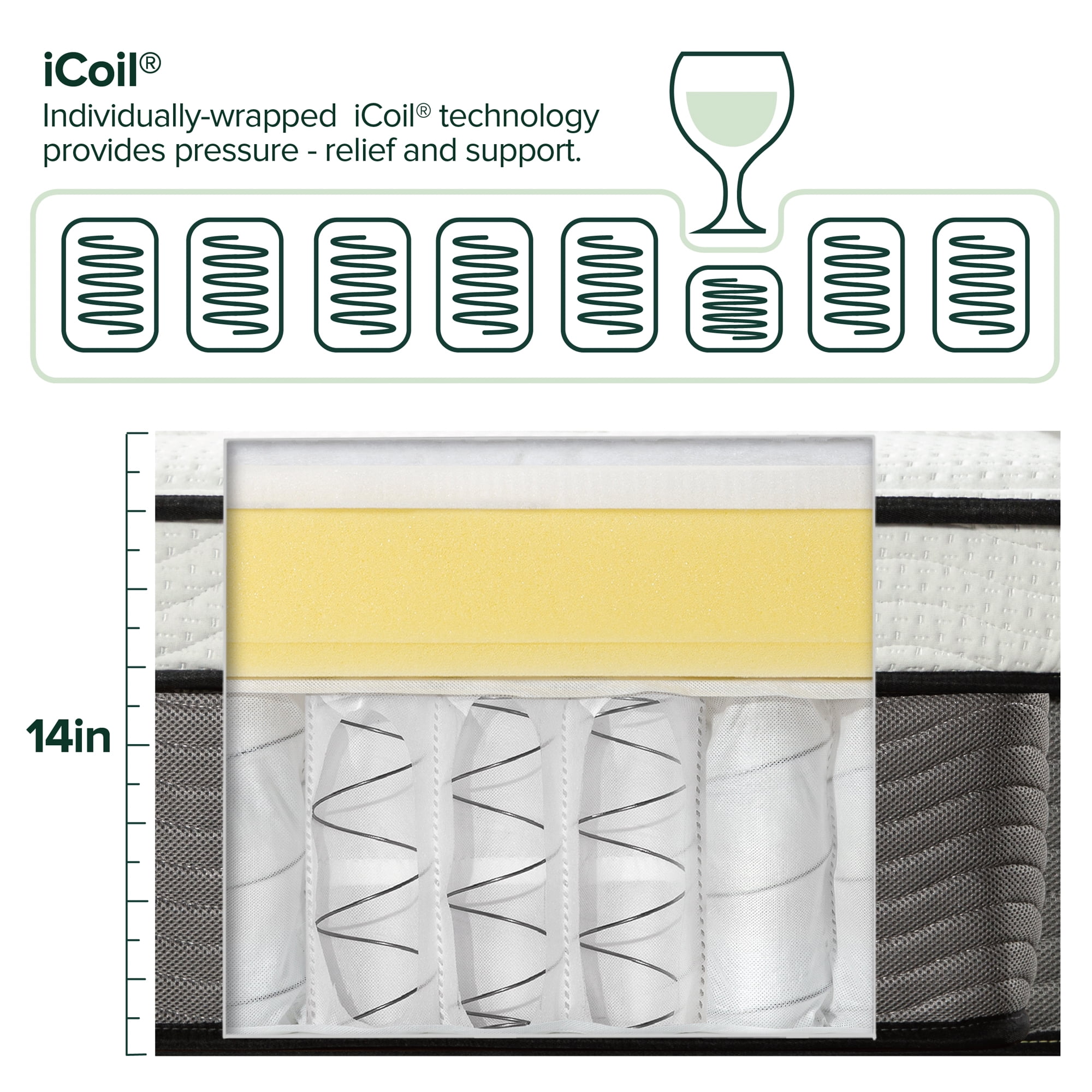 Zinus True Support 14" King Euro Top Medium Hybrid Mattress with Comfort Foam and Pocket Springs