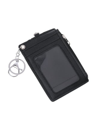 Luxury Pu Leather Double Card Sleeve Id Badge Case Clear Bank Credit Card Badge  Holder Coin Purse Zip Card Bag With Neck Lanyard