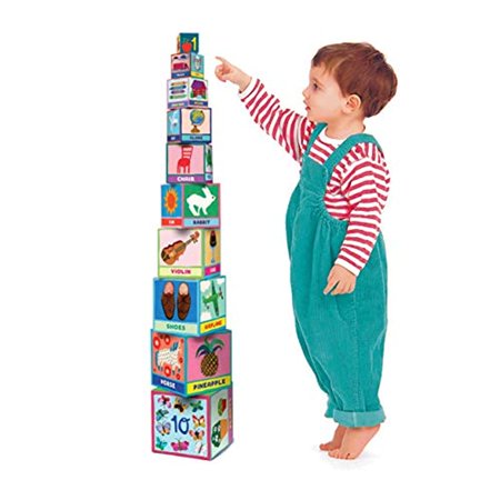 eeBoo's First Words Tot Tower Stacking Blocks for Toddlers, Multicolor, 1 ea