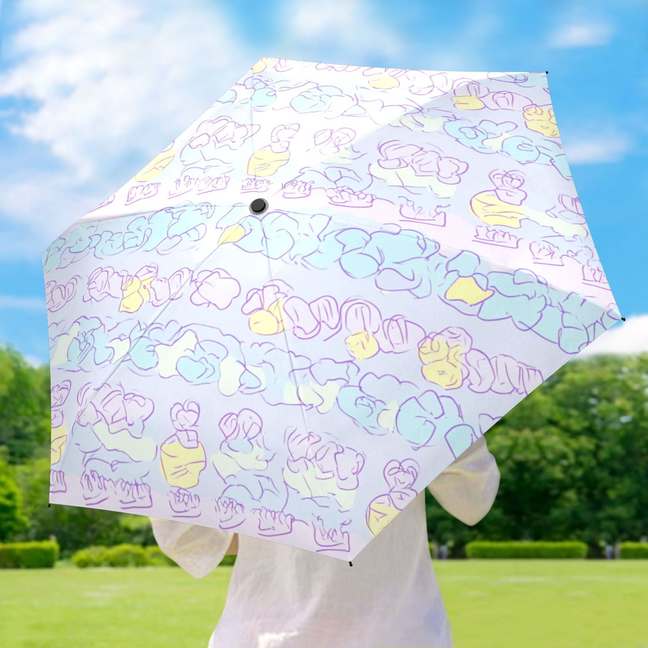 Pastel Clouds Design Umbrellas for Sun Auto Open Close UV50+ Waterproof 5-Fold Compact Fiberglass Frame