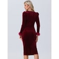 thumbnail image 3 of DARING DIVA Fall Velvet Long Sleeve Square Neck Cocktail Dress XS Burgundy, 3 of 6