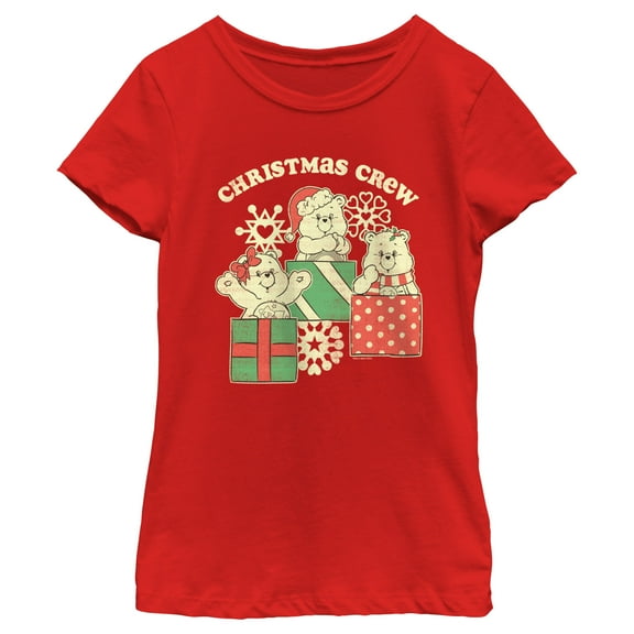 Girl's Care Bears Distressed Christmas Crew  Graphic Tee Red Small