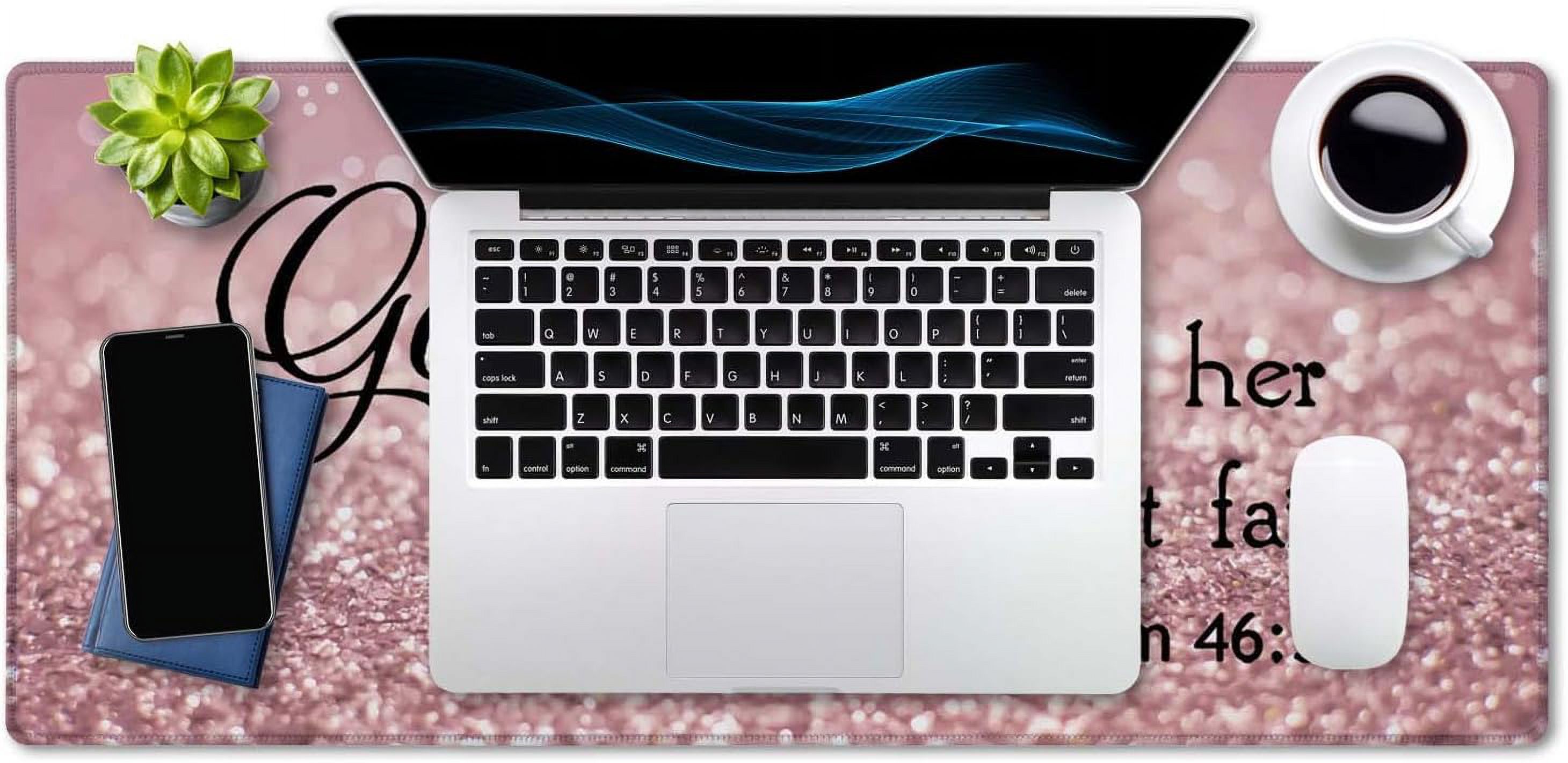 Bible Verse Mouse Pad 35.4 x 15.7 Inch XXL Full Desk Mousepad Extended Large Non-Slip Rubber Base Waterproof Big Keyboard Mat with Stitched Edges - PSALM 46:5 God is Within Her,She Will not Fall