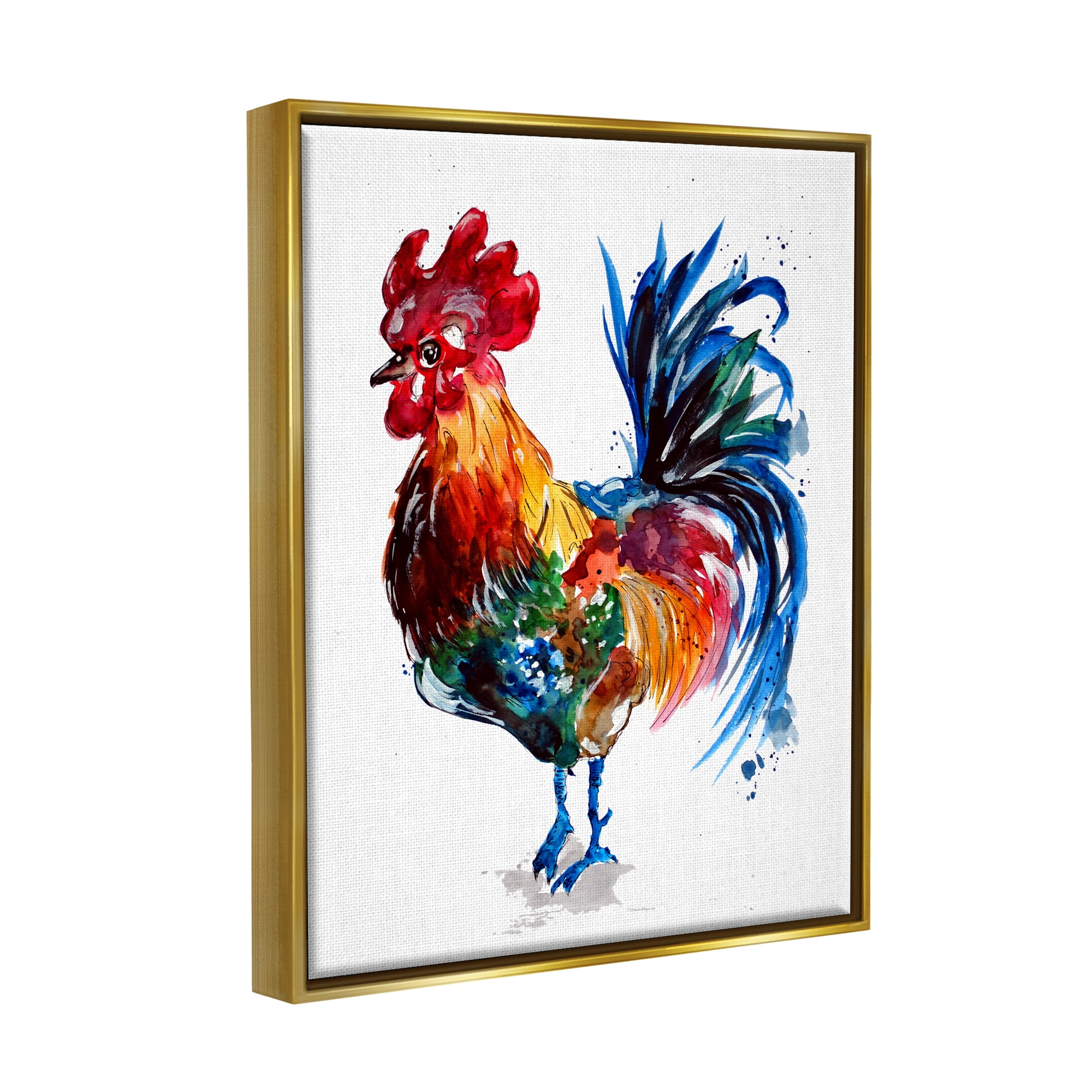 Stupell Industries Rooster with Modern Splash Animals & Insects Painting Gold Floater Framed Art Print Wall Art, 25 x 31