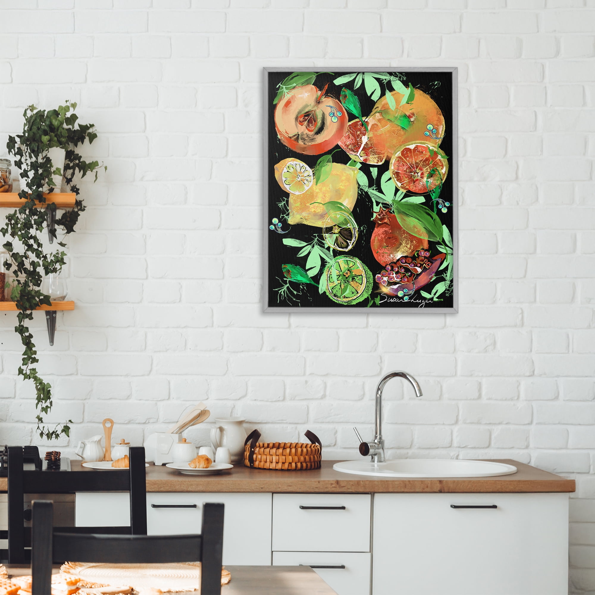 Stupell Industries Fruit Medley Combo Gray Framed Giclee Art, design by Susan Lugar