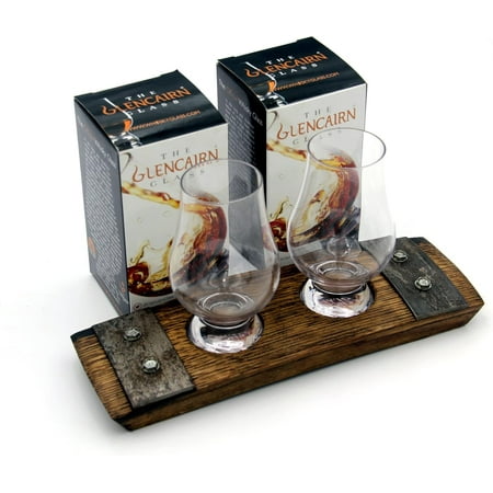 

Premium 2 glass whiskey flight/Whiskey coaster/Crystal glass holder/Bar Decor/Barerl-Art (With Crystal Glasses)