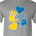 thumbnail image 4 of Inktastic Down Syndrome Awareness with Handprints and Hearts Blue and Yellow T-Shirt, 4 of 5