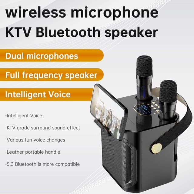 Altavoz Bluetooth inalámbrico con micrófono dual, altavoz de karaoke portátil para cine en casa