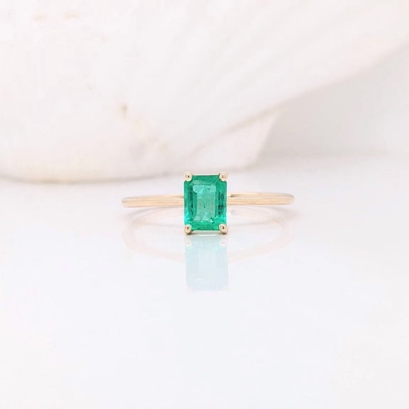 Natural Emerald Gemstone Ring, Emerald Cut Ring, 925 Yellow Gold Plated Sterling Silver Ring Wedding Gift For Him