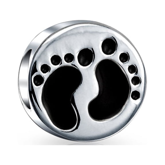 Bling Jewelry Womens Tiny Feet Footprints Charm Bead for New Mothers Sterling Silver for Bracelet