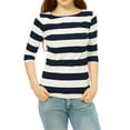 thumbnail image 2 of MODA NOVA Juniors Casual Boat Neck Elbow Sleeves Slim Fit Stripes T-Shirt, 2 of 6