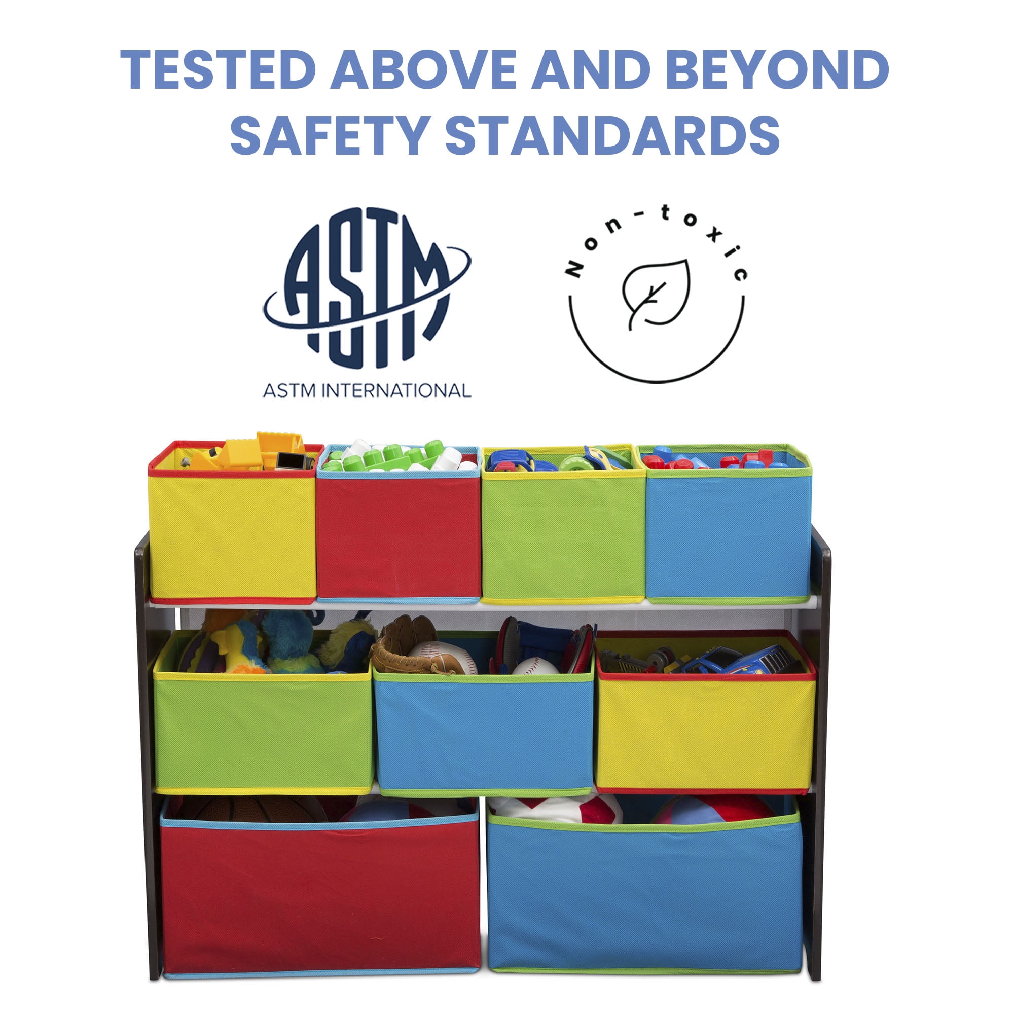 Delta Children Deluxe Multi-Color Toy Organizer with Storage Bins, Greenguard Gold, Wood, Fabric