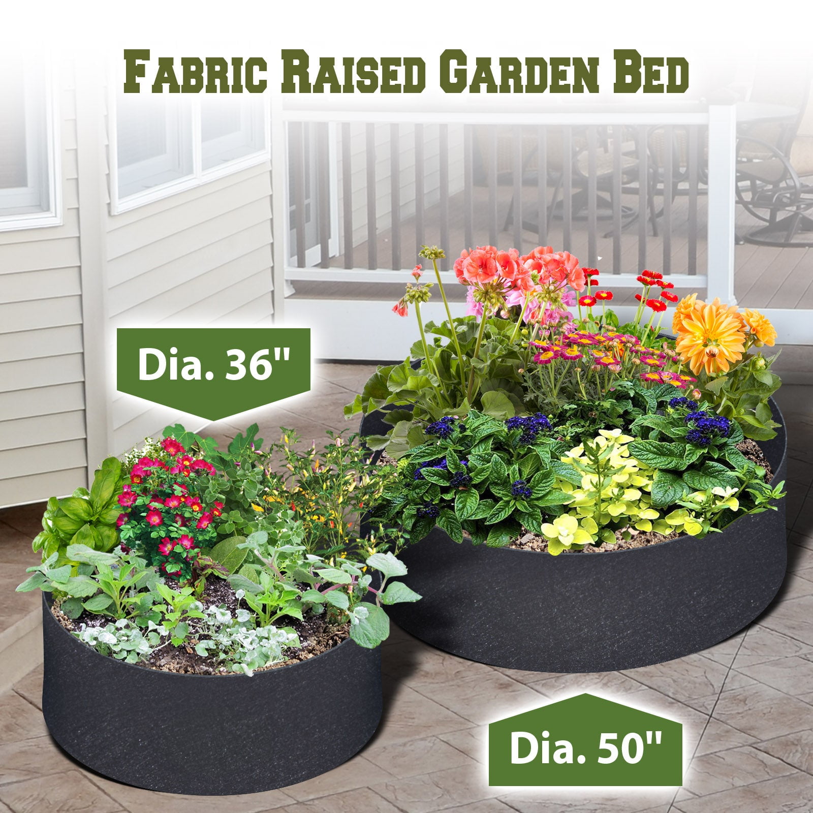 SUNRISEUMBRELLA Large Round Bag Fabric Raised Planting Bed Garden Grow Bag Pots for Herb Flower(Dia 50")