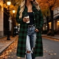 thumbnail image 3 of Otntypg Womens Long Plaid Shacket Jacket Shirt Lightweight Thin Casual Fall Long Sleeve Lapel Button Down Flannel Trench Coats with Pockets, 3 of 8
