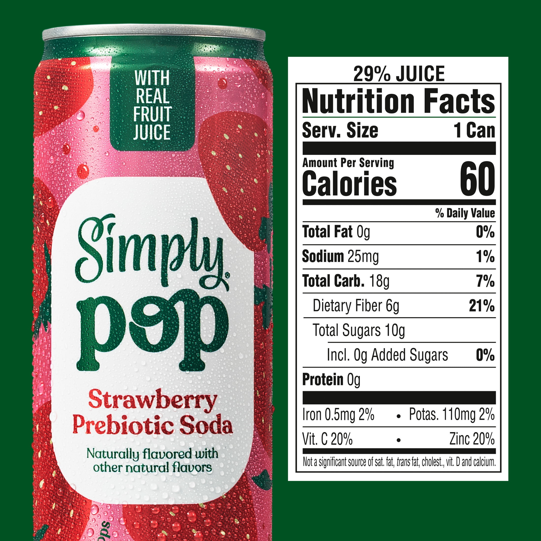 (12 pack) Simply Pop Prebiotic Soda Strawberry Drink, 12 oz. can