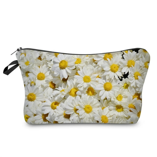 Daisy Cosmetic Bag Portable Flower Makeup Bag Travel Toiletry Pouch for Women