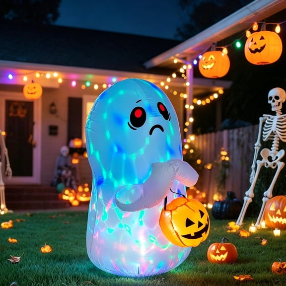 COCOBELA 4 FT Tall Halloween Inflatable Ghost Outdoor Decoration, Inflatable Halloween Ghost Decor Outdoor with Color Change Light, Blow Up Yard Decoration for Party Lawn Garden Decor