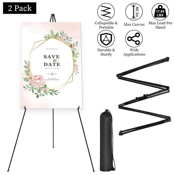 Painting Easel Stand for Display TeqHome 61'' Easel Stand for Sign Foldable Ground Easel for Wedding Sign and Poster Display Stand 'A' Frame Easel Iron Alloy Tripod with Portable Bag Black