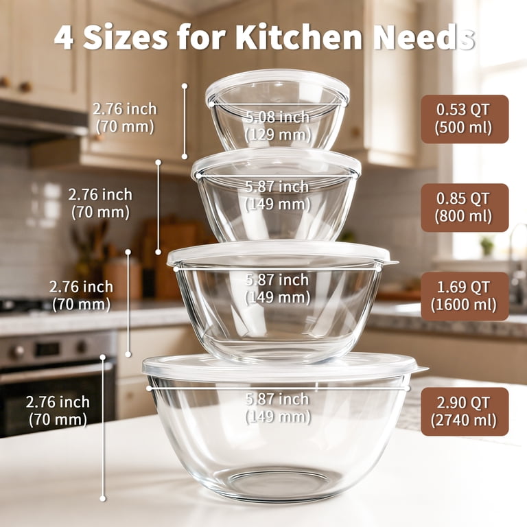 WhiteRhino 4-Piece Glass Mixing Bowls with Lids photo 2