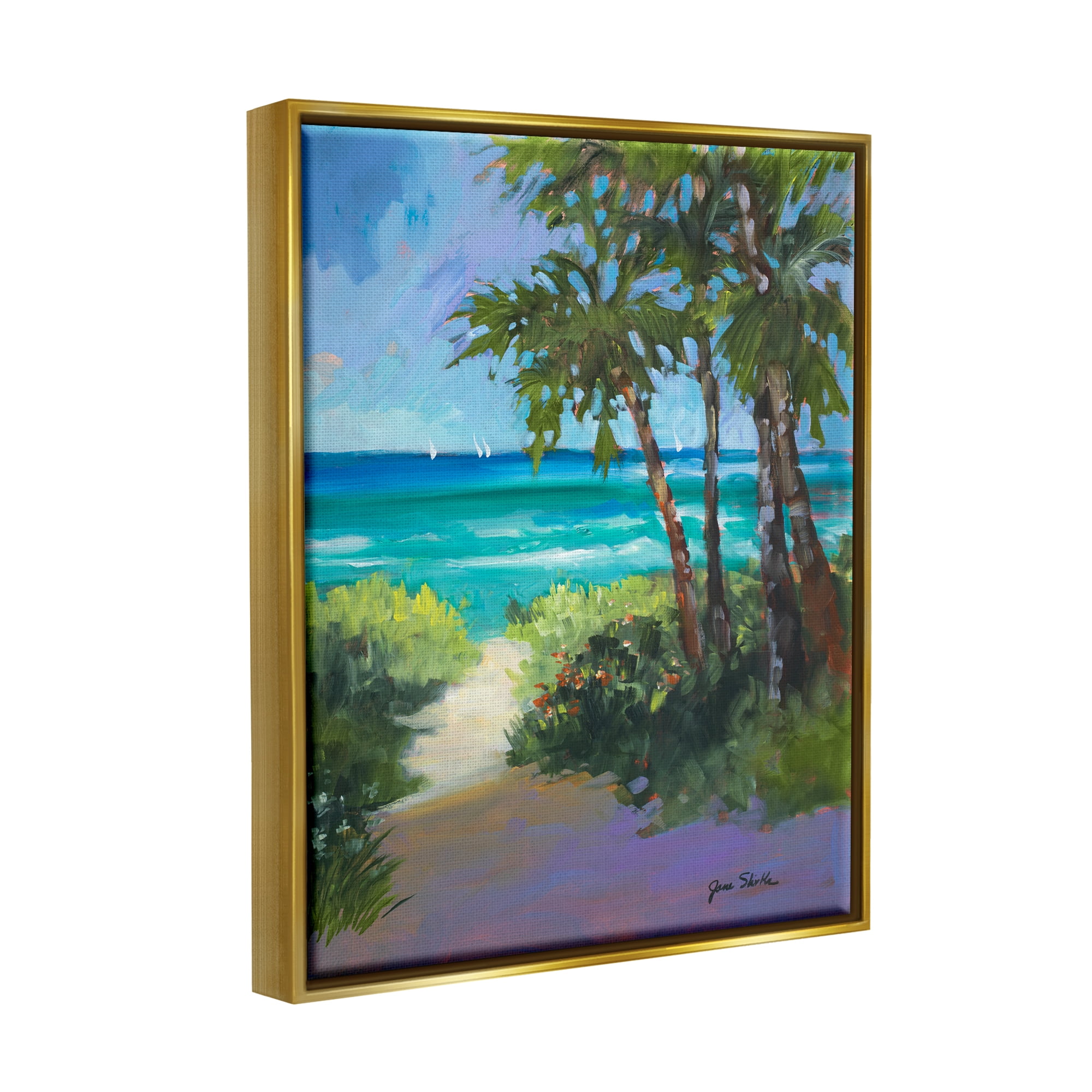 Stupell Industries Caribbean Beach View Nature Painting Gold Floater Framed Art Print Wall Art, 25 x 31