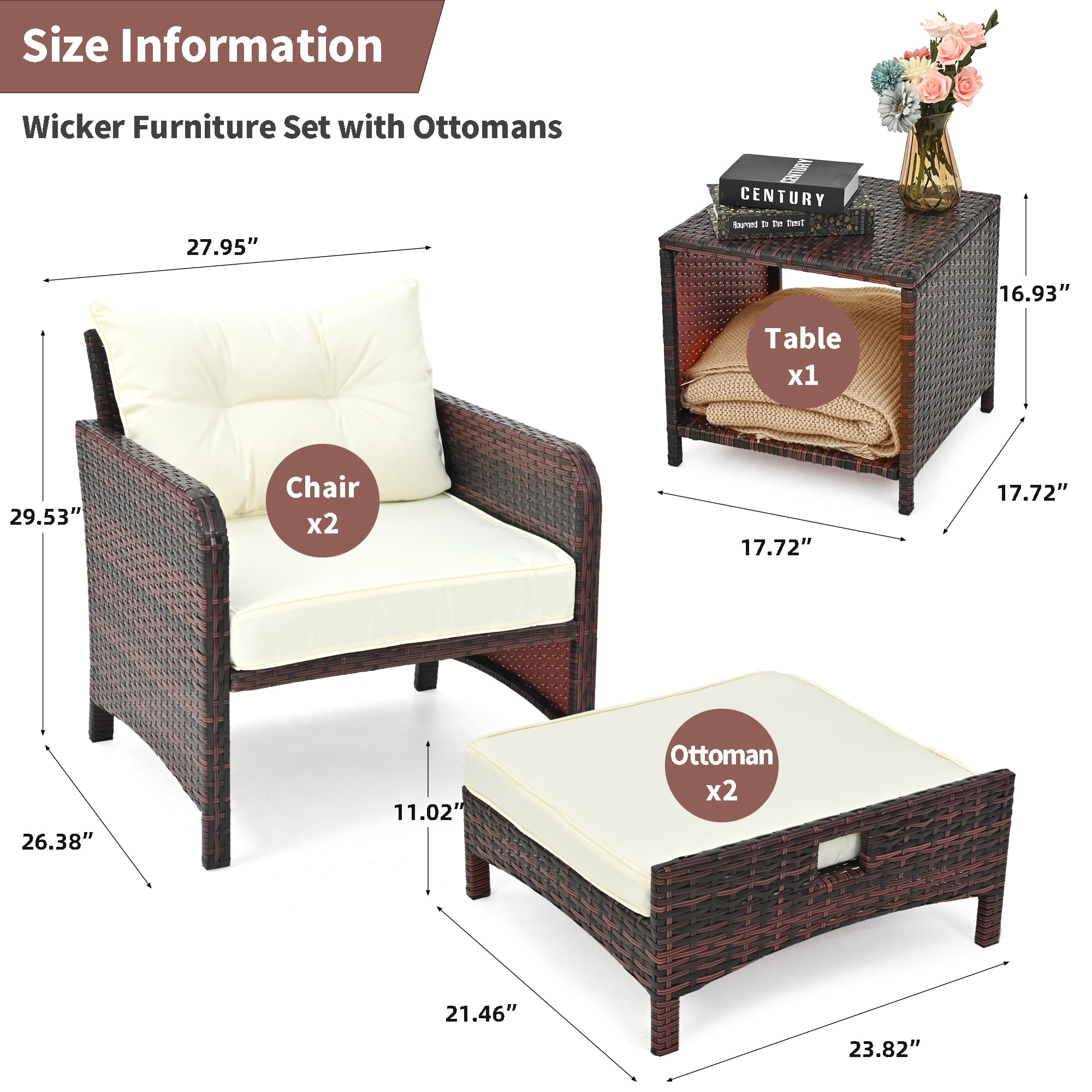 PAMAPIC 5 Pieces Wicker Patio Furniture Set Outdoor Patio Chairs with Ottomans (Beige)