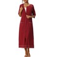 thumbnail image 2 of INSPIRE CHIC Women Zipper Robe Long Sleeve Loungewear Housecoat Midi Nightgown with Pockets S Red, 2 of 6