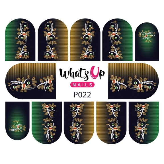 Whats Up Nails P022 Jeweled Vines Water Decal Sliders for Nail Art Design