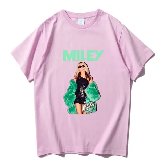 T-Shirt Inspiré de Miley Cyrus 2025 - T-Shirt Unisexe à Manches Courtes et Col Rond, Mode Urbaine Tendance pour Femmes et Hommes, TTG, Rose