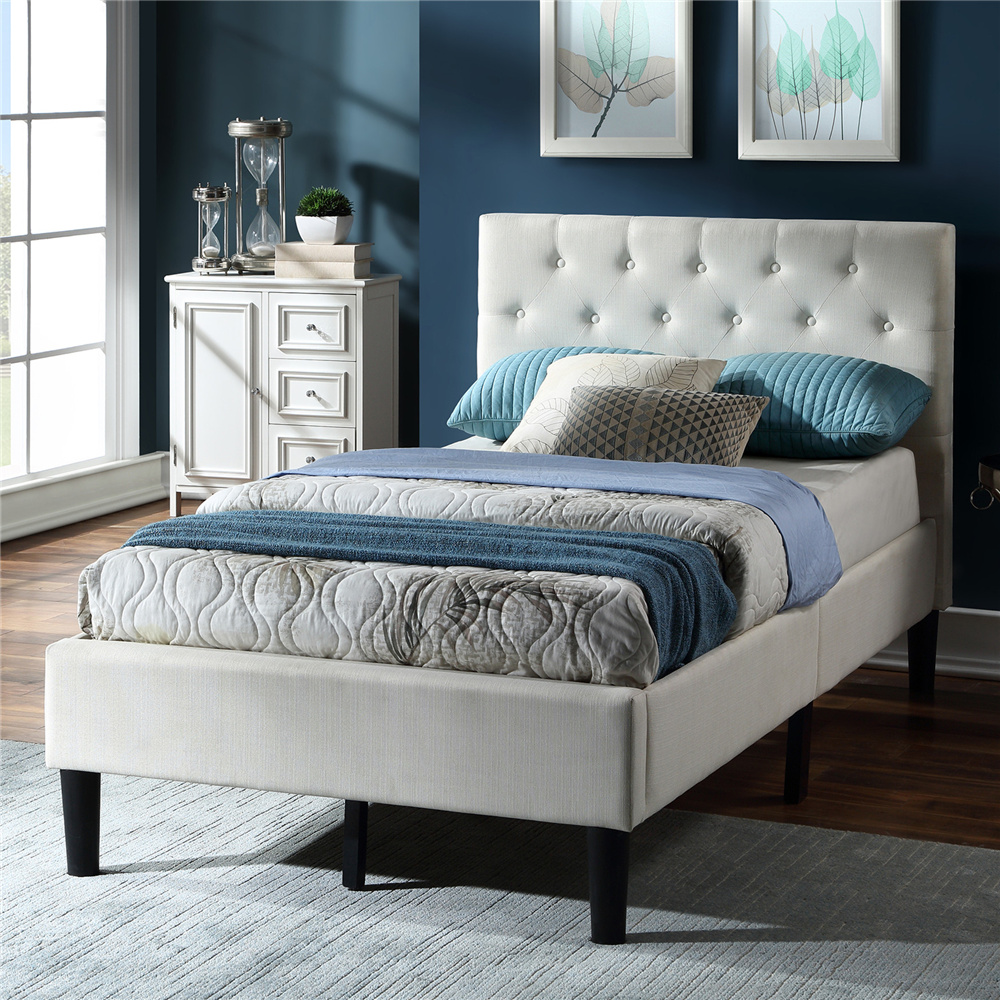 Queen Bed Frame No Box Spring Required Heavy Duty Fabric Queen Platform Bed Frame With Headboard Modern Upholstered Bed Frame Mattress Foundation With Wood Slat Support For Adults Teens Children Walmart Com