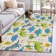 thumbnail image 3 of 3x5 Washable Area Rug, Children's Day Non-Slip Rectangle Rug for Living Room Bedroom, Cartoon Green Dinosaurs Geometric Tree Beige Plaid Indoor Low Pile Floor Mat for Home Decor, 3 of 9