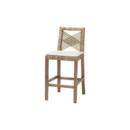 bali & pari Poltak Gray Natural Kubu Rattan and Mahogany Wood Counter Stool