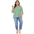 thumbnail image 3 of DARING DIVA Women's Plus 3/4 Sleeve V Neck Chiffon Work Blouse 1X Green, 3 of 6