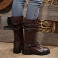 thumbnail image 4 of Women Riding Boots, Mid Calf Combat Boots, Winter Lace Up Gothic Motorcycle Boot with Inside Zipper Non Slip Outsole, 4 of 7
