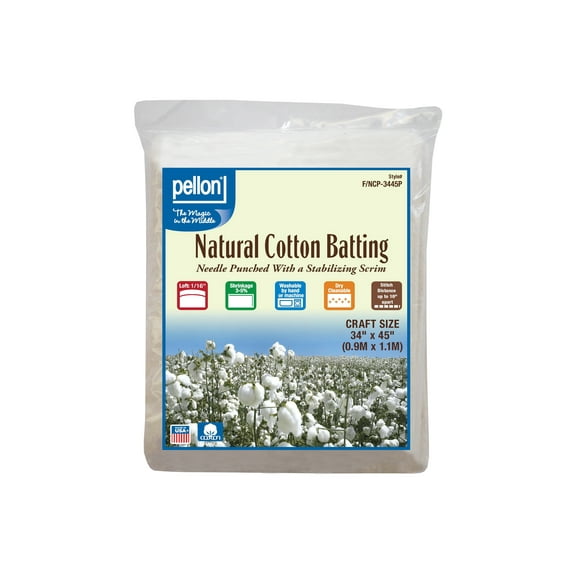 Pellon Cotton Quilting Batting, off-White 34" x 45" Precut Package Craft Size