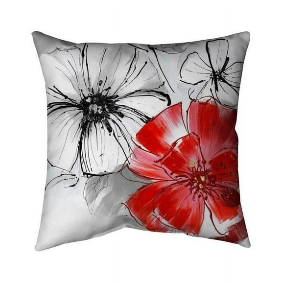 Begin Home Decor 5541-1818-FL44 18 x 18 in. Red & White Flowers Sketch-Double Sided Print Indoor Pillow