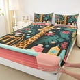 thumbnail image 4 of Homewish Kawaii Giraffe Lover Queen Sheet Sets, Green Palm Leaf Flat Sheet, Vintage Cartoon Theme Queen Fitted Sheet, Lightweight Room Decor, 4pcs, 4 of 8