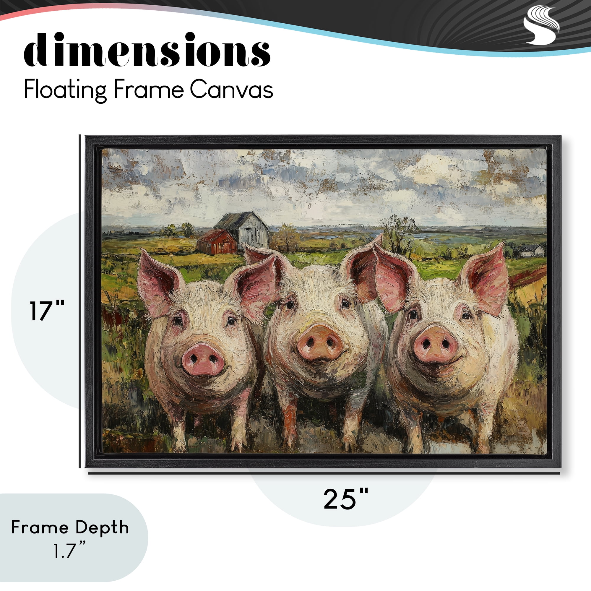 Stupell Industries Classic Barnyard Pigs in Countryside Black Framed Floater Canvas Wall Art, design by Petal Prints Design