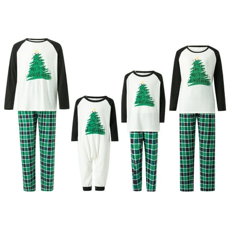 

Suanret Christmas Family Matching Pajamas Set Christmas Tree Print Long Sleeve Tops Plaid Pants Sleepwear Nightwear Black White Green Mom-2XL