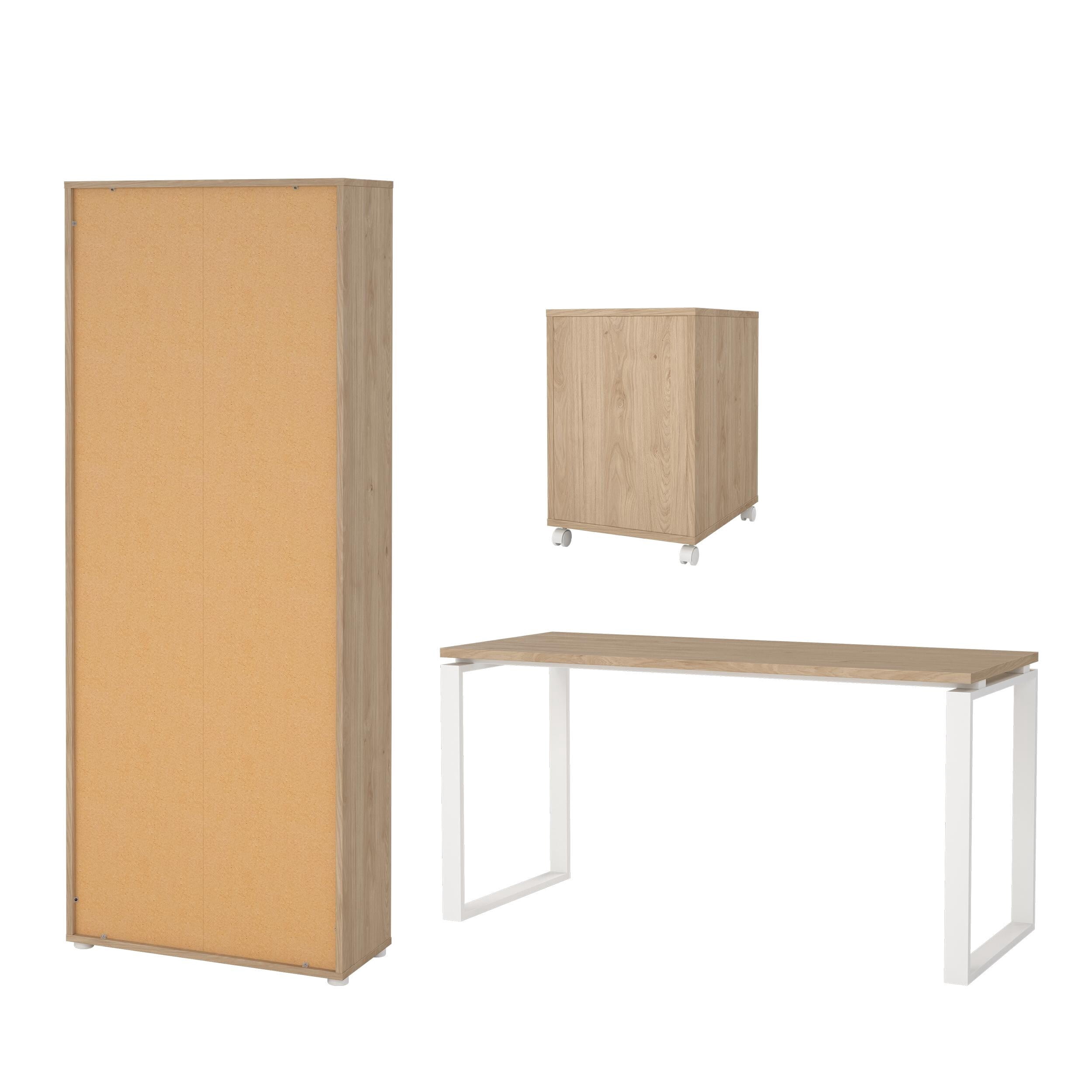 Tvilum Sign 3-Piece Home Office Set with Desk, Large Storage Cabinet and Mobile Storage, Jackson Hickory and White
