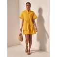 thumbnail image 4 of Yellow Solid Front Button Ruffle Hem Short Sleeve Shirt Dress For Women, 4 of 8