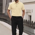 thumbnail image 4 of Qwertyu Capri Polo Shirts Men Breeze Short Sleeve Casual Collared Golf Shirt Lightweight Stretch Quick Dry Textured Summer T-Shirts with Front Pocket Beige L, 4 of 6