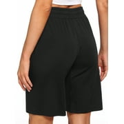 Cadmus Women's 9'' Bermuda Shorts Casual Loose Comfy Drawstring Athletic Shorts with Pockets,Black,X-Large