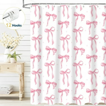 Haukea Pink Bow Shower Curtain Set - 72x72 Inch, Cute Aesthetic Bathroom Decor, Waterproof Polyester With 12 Hooks