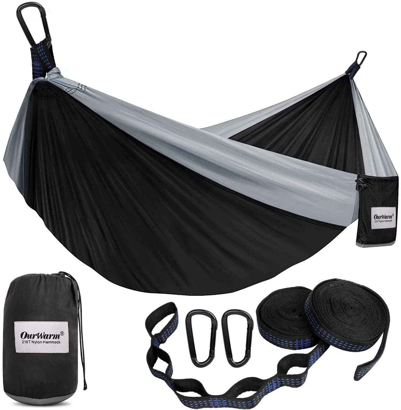 10+2 Loops Backyard Beach Portable Hammock with Tree Straps Outdoor Lightweight Parachute Hammocks for Backpack Camping Hammock Single Travel Hammock with 210T Nylon Hiking for Kids and Adult 