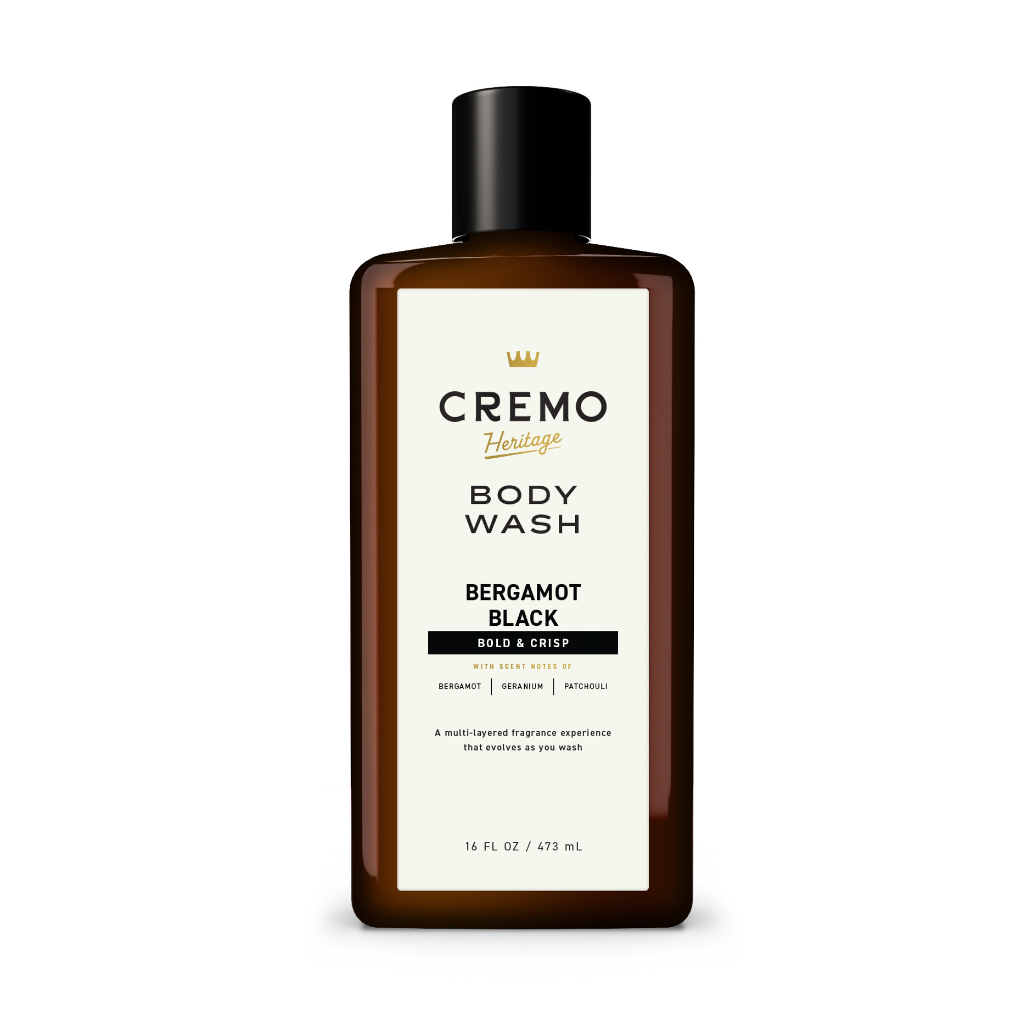 Cremo Men's Body Wash – Heritage Black, Bergamot Scent – 16 Fl Oz Jumbo, Hydrating, USA Made