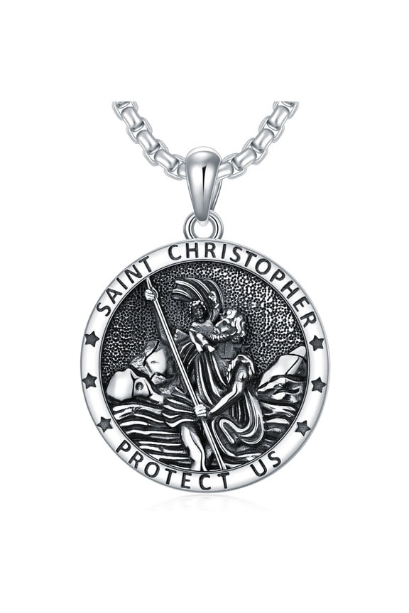 St. Christopher Saint Necklace 925 Sterling Silver Patron Amulet Jewelry for Men Women