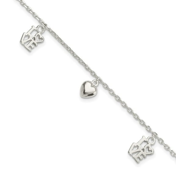Auriga Fine Jewelry 925 Sterling Silver Heart and Love Charm Bracelet 7.5 inch for Women